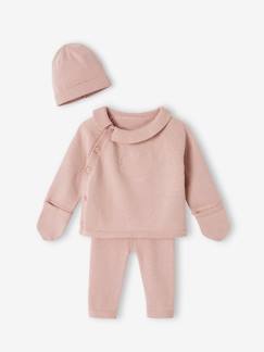 Conjuntos-Conjunto de punto tricot para bebé: cárdigan + leggings + gorro