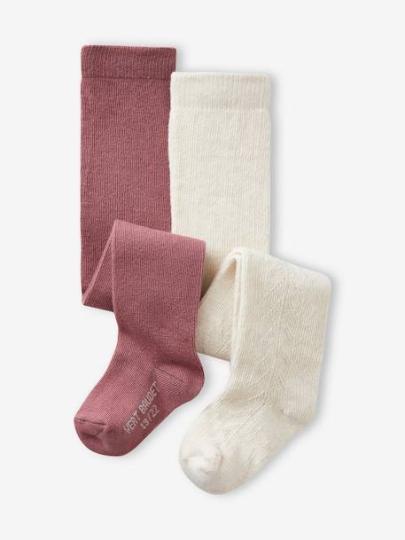 Bebé-Calcetines, leotardos-Pack de 2 pares de leotardos calados/lisos para bebé niña