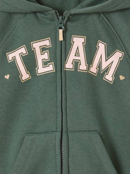 Sudadera deportiva con cremallera y capucha con motivo «Team» para niña azul marino+rosa chicle+verde 