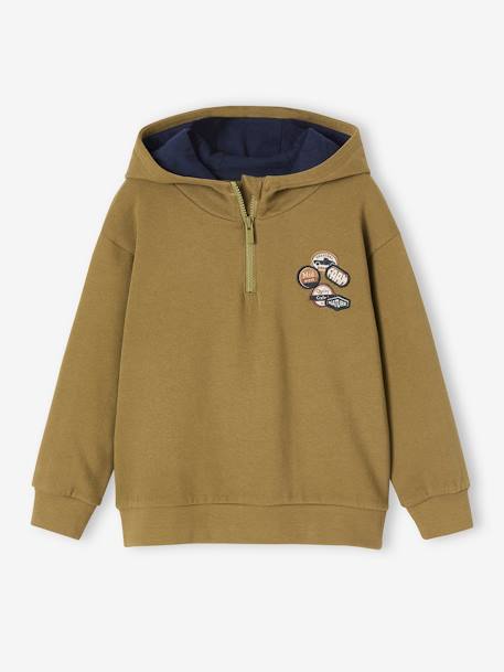 Sudadera con capucha alta y decoración para niño aceituna 