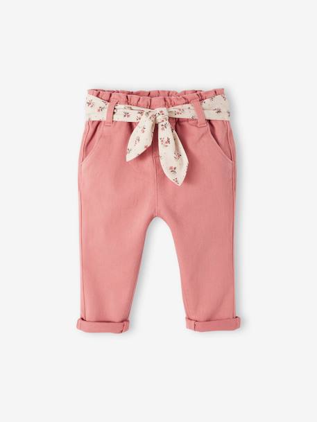 Pantalón con cinturón de tejido, para bebé beige+rosa viejo+VERDE MEDIO LISO 