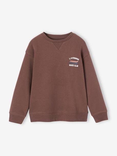 Sudadera con divertido dibujo detrás para niño azul petróleo+chocolate 