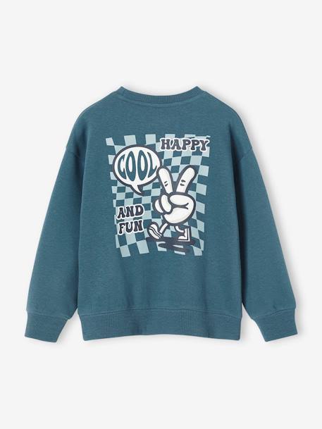 Sudadera con divertido dibujo detrás para niño azul petróleo+chocolate 