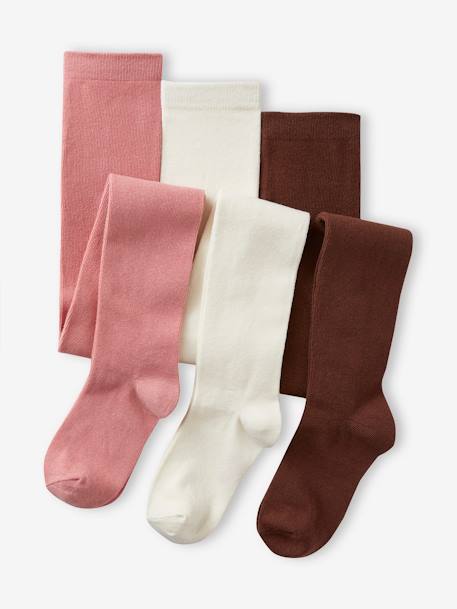 Pack de 3 pares de leotardos para niña AZUL OSCURO BICOLOR/MULTICOLOR+ciruela+crudo+GRIS MEDIO BICOLOR/MULTICOLOR+mostaza+rosa maquillaje+rosa palo 