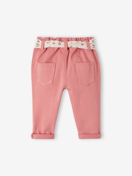 Pantalón con cinturón de tejido, para bebé rosa viejo+VERDE MEDIO LISO 