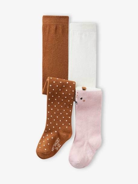 Bebé-Calcetines, leotardos-Pack de 2 pares de leotardos con lunares/animales para bebé niña