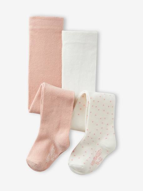 Bebé-Calcetines, leotardos-Pack de 2 pares de leotardos con lunares/lisos para bebé niña