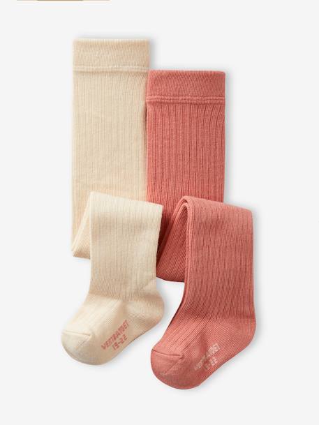 Bebé-Calcetines, leotardos-Pack de 2 pares de leotardos de punto de canalé para bebé niña