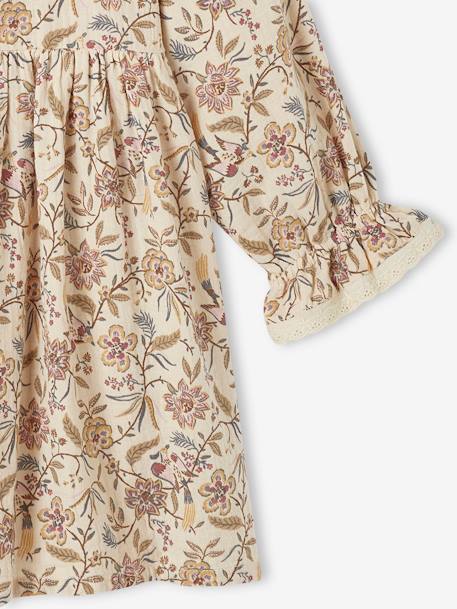 Vestido con estampado de flores de gasa de algodón para niña beige estampado 