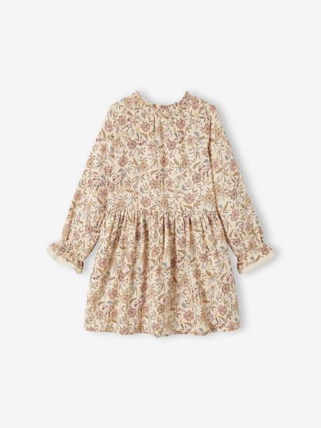 Vestido con estampado de flores de gasa de algodón para niña beige estampado 