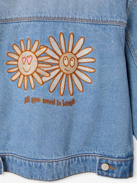 Chaqueta vaquera con decoración de flores «pop» detrás para niña stone 