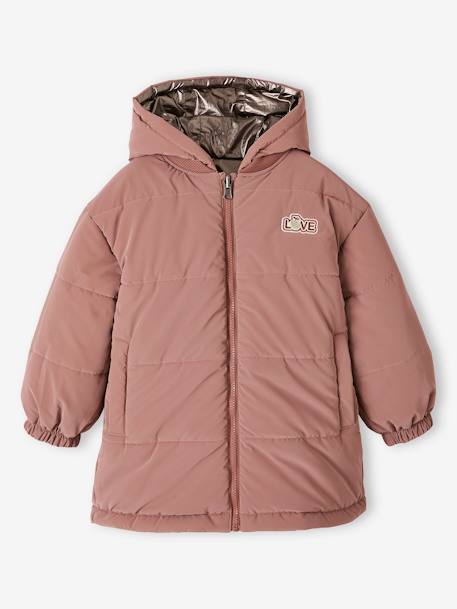 Parka reversible con efecto metalizado con capucha o chaqueta acolchada para niña plata 