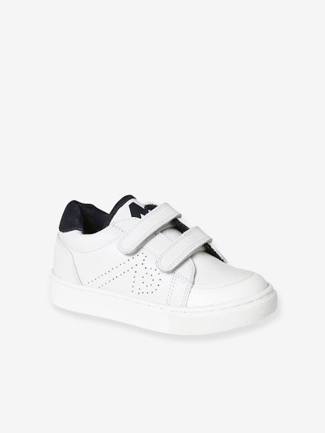 Zapatillas deportivas infantiles de piel azul marino+blanco 