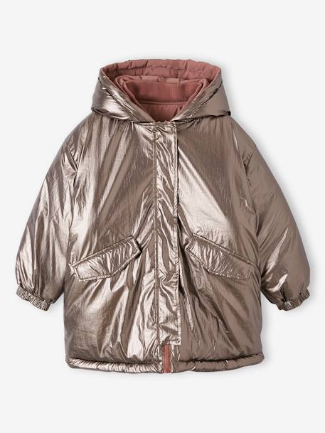 Parka reversible con efecto metalizado con capucha o chaqueta acolchada para niña plata 