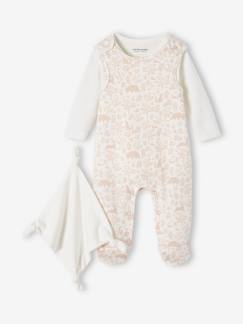 Conjuntos-Conjunto de 3 prendas para recién nacido: pelele + body + doudou de algodón orgánico