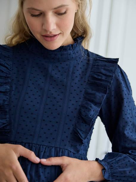 Blusa de plumetis con volantes para embarazo azul marino 