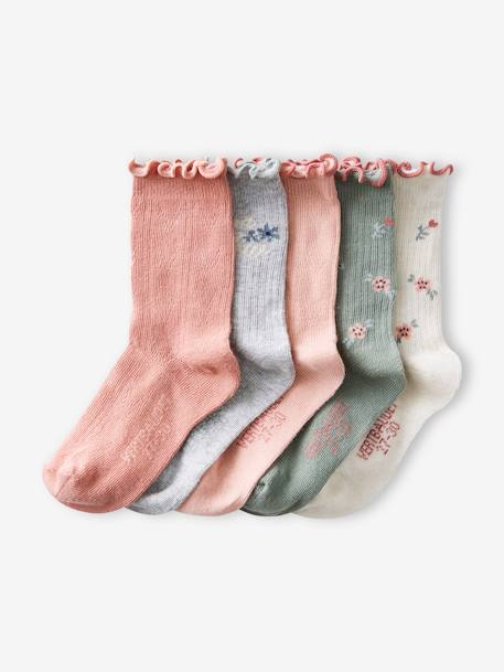 Pack de 5 pares de calcetines de punto de canalé / punto calado para niña rosa chicle 