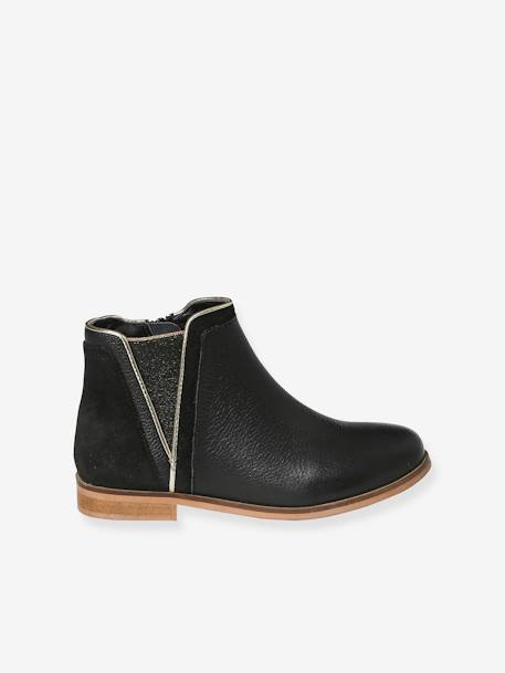 Botas de piel con cremallera y pieza elástica para niña azul marino+camello+negro 