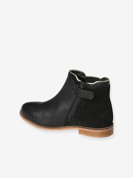 Botas de piel con cremallera y pieza elástica para niña negro 