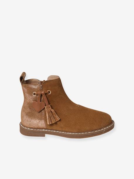 Botas de piel para niña - Colección de maternidad camello+rosa 