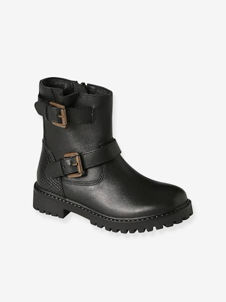 Botas de piel con presillas y cremallera para niña negro 