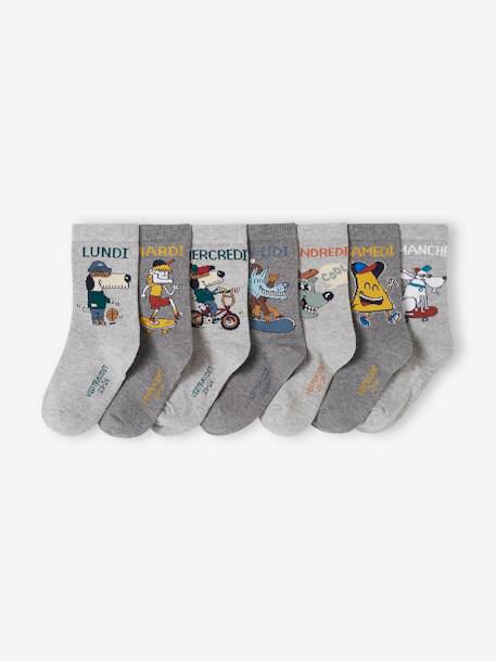 Pack de 7 pares de calcetines para toda la semana «mascotas» para niño gris jaspeado 