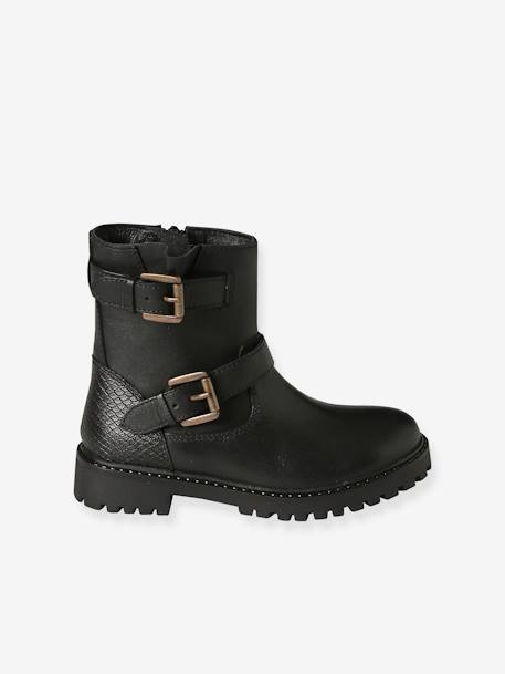 Botas de piel con presillas y cremallera para niña negro 