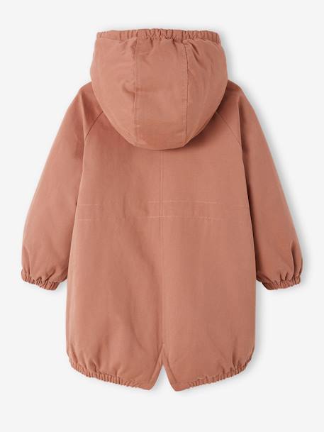 Parka con capucha y forro de piel sintética para niña caqui+rosa viejo 