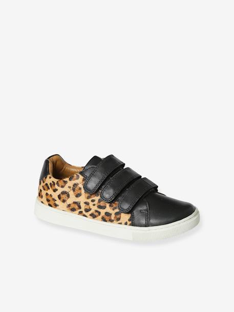 Zapatillas deportivas de piel con tira autoadherente y estampado de leopardo - Junior negro estampado 