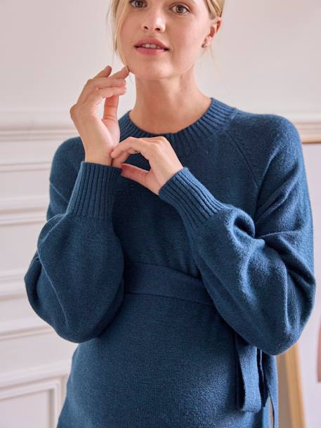 Vestido-jersey de largo medio con cinturón para embarazo azul océano 