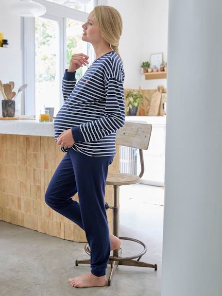 Conjunto de 2 prendas: pijama a rayas para embarazo azul marino 