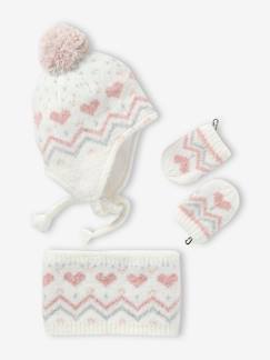 -Conjunto para bebé niña gorro + snood + manoplas de punto jacquard mullido