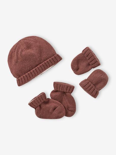 Bebé-Conjunto para recién nacido de punto tricot: gorro + manoplas + zapatillas de casa