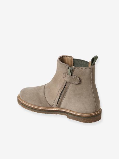 Botas infantiles de piel con cremallera y pieza elástica gris 