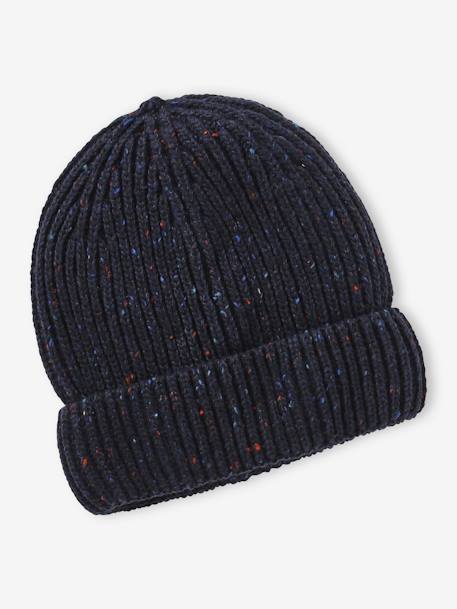 Gorro liso de punto de canalé, para niño azul 