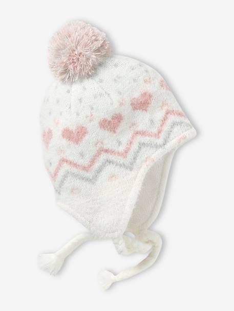 Conjunto para bebé niña gorro + snood + manoplas de punto jacquard mullido crudo 