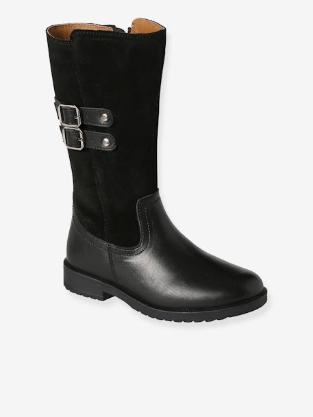 Botas de piel estilo equitación con cremallera para niña negro 