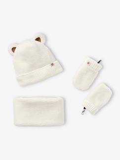 -Conjunto "Bear Mood" bebé niño gorro + snood + manoplas de sherpa