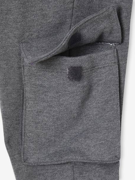 Pantalón jogging con bolsillo cargo para niño gris jaspeado+verde sauce 