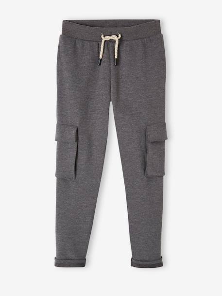 Pantalón jogging con bolsillo cargo para niño gris jaspeado+verde sauce 