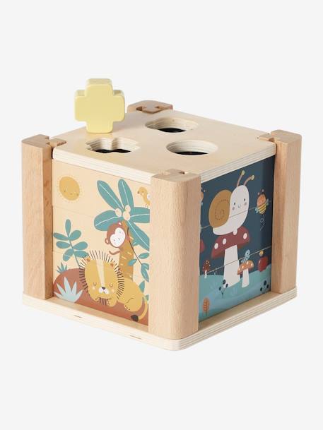 Cubo de desarrollo 2 en 1: Puzzles de madera FSC® con formas para encajar verde 