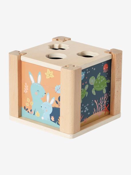 Cubo de desarrollo 2 en 1: Puzzles de madera FSC® con formas para encajar verde 