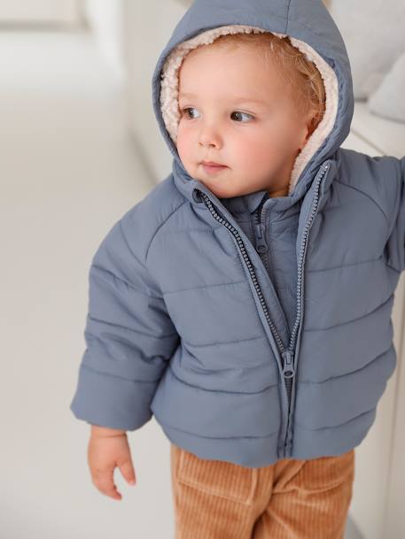 Chaqueta acolchada con capucha con forro desmontable para bebé azul grisáceo 