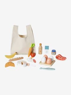 Juguetes-Conjunto de bolsa de la compra y alimentos de madera certificada