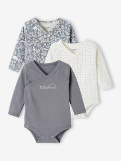 Pijamas y bodies bebé-Pack de 3 bodies algodón orgánico y manga larga con abertura de recién nacidos para bebé