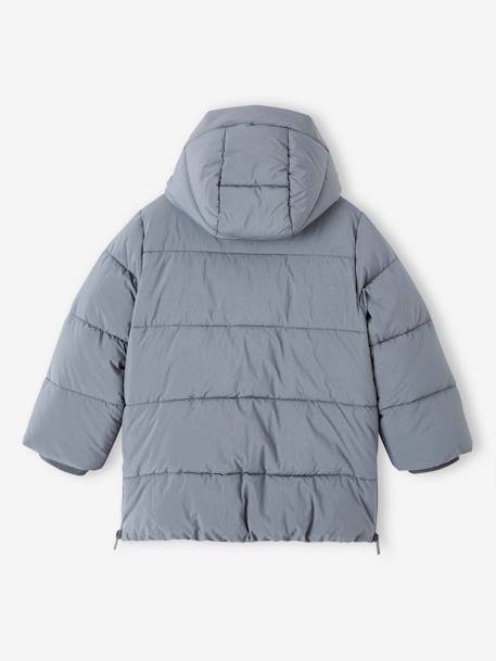 Chaqueta acolchada larga con capucha y forro de sherpa para niño azul hielo+azul marino 