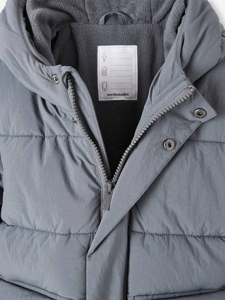 Chaqueta acolchada larga con capucha y forro de sherpa para niño azul hielo+azul marino 