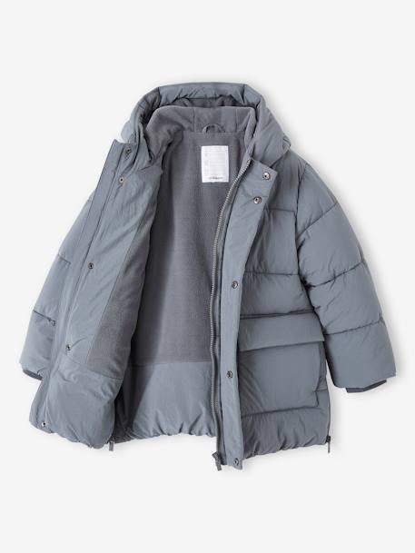 Chaqueta acolchada larga con capucha y forro de sherpa para niño azul hielo+azul marino 