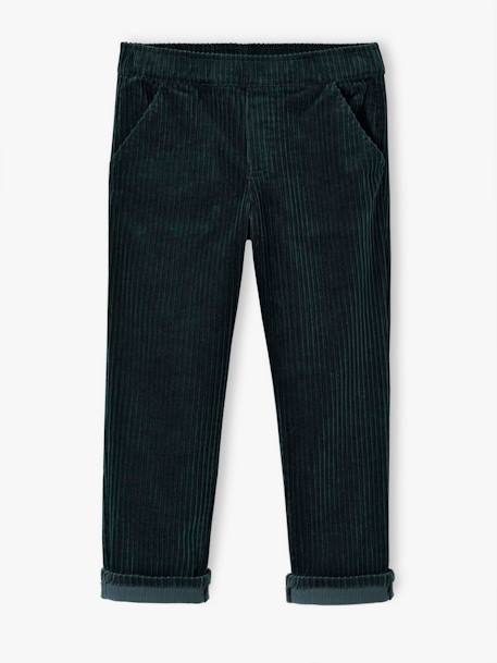 Pantalón de pana fácil de vestir para niño azul pizarra+verde pino 