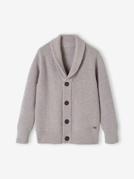 Chaqueta de punto perlé para niño AZUL OSCURO LISO CON MOTIVOS+gris jaspeado 